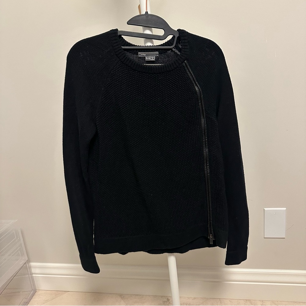 Vince Black Knit Sweater with Diagonal Zipper
